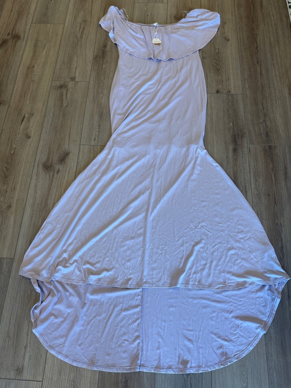 NWT! PinkBlush Lavender Ruffle Off Shoulder Mermaid Maternity Gown/Dress - Picture 4 of 6